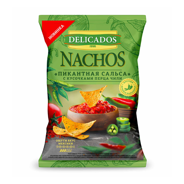 Чипсы кукурузные Delicados Сальса с чили 150гр