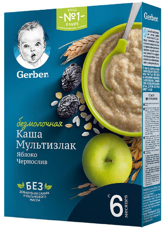 Каша Gerber безмолочная мультизлаковая яблоко/чернослив с 6 месяцев 180г 