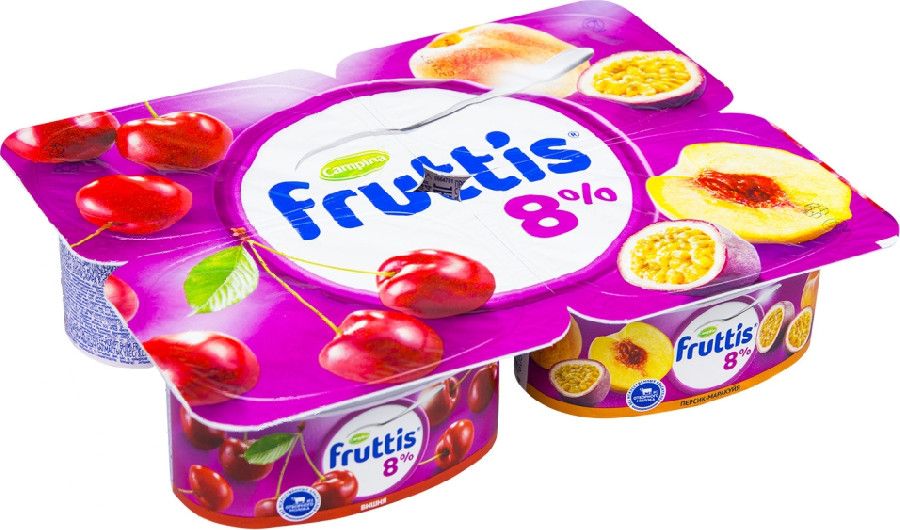 Продукт йогуртный пастеризованный Fruttis СуперЭкстра вишня/персик/маракуйя 8% 115г пл/в