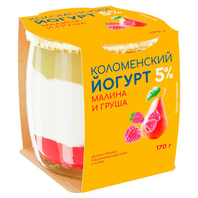Йогурт 5% 170г малина/груша стекло Коломенский