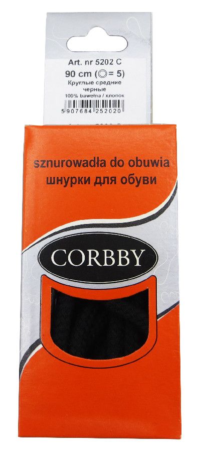 Шнурки Corbby круглые черные средние 90см