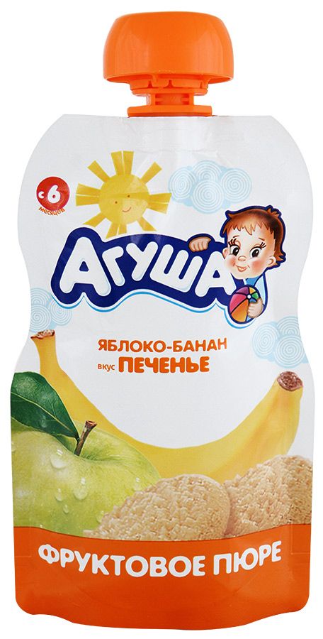 Пюре Агуша яблоко/банан/печенье 90г 