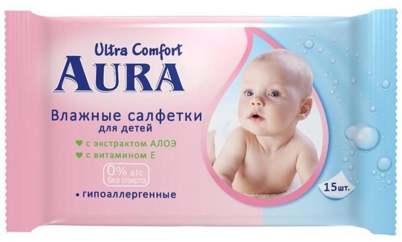 Салфетки влажные Aura Ultra Comfort детские 15шт