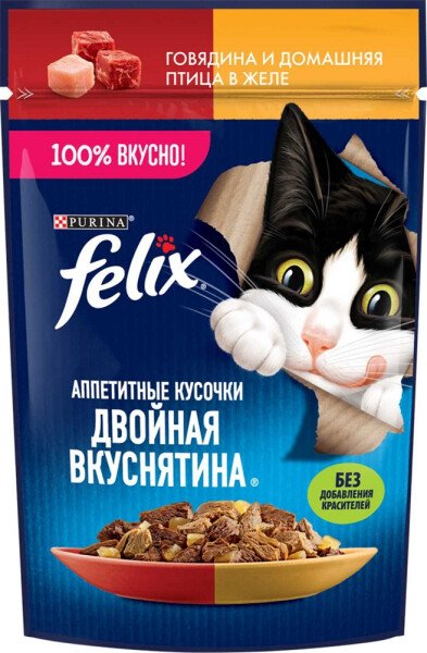 Корм для кошек FELIX Двойная Вкуснятина Говядина/Птица 75г