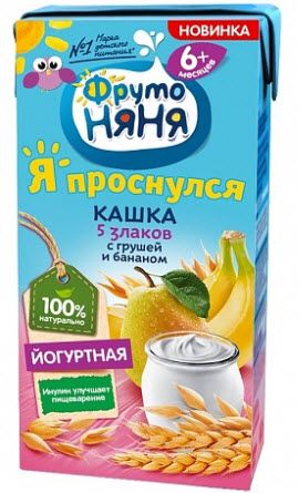 Каша ФрутоНяня молочная йогуртная 5 злаков груша/банан 200г   