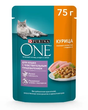 Корм для кошек с чувствительным пищеварнием ONE Курица 75г