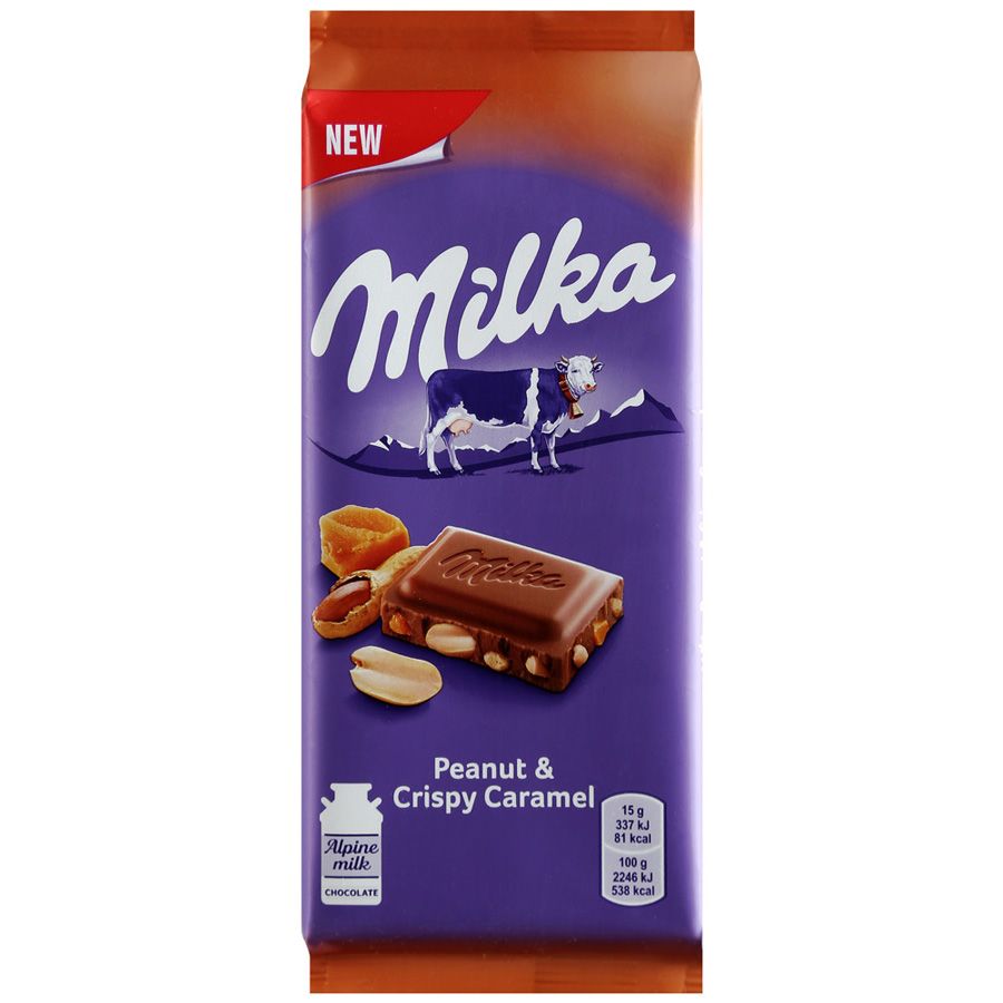 Шоколад Milka молочный арахис и карамель 90г 