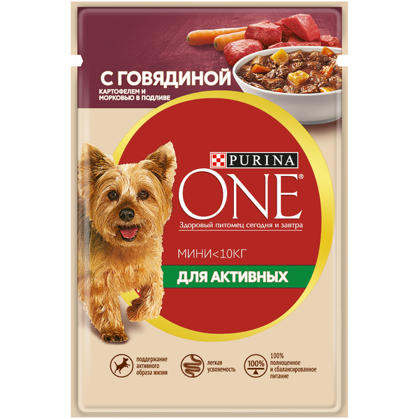 Корм для собак Purina One мини говядина/картошка/морковь 85г 