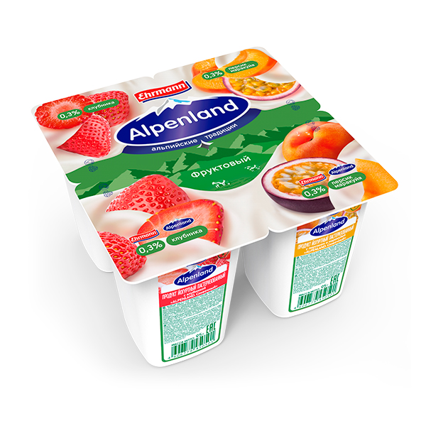Йогуртный продукт Альпенленд 0,3% клубника/персик/маракуйя 95г 