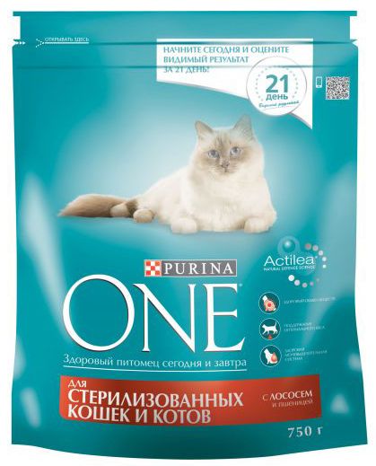 Корм Purina One для кастрированных кошек лосось/пшеница 750г 