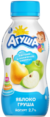 Йогурт питьевой Агуша 2,7% яблоко/груша 180г
