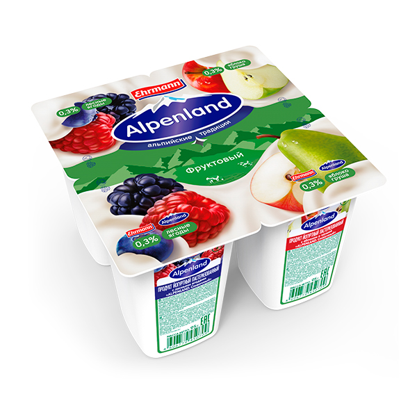 Йогуртный продукт Альпенленд 0,3% лесные ягоды/яблоко/груша 95г 