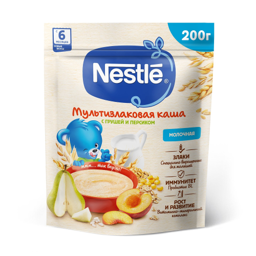 Каша Nestle молочная мультизлаковая груша/персик с 6мес 200г