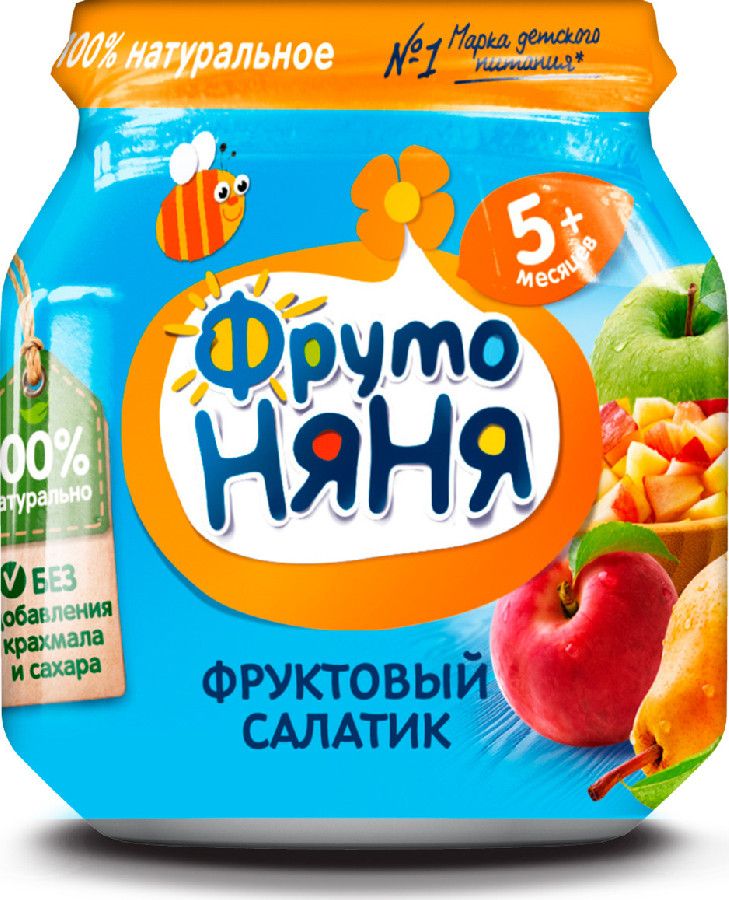 Пюре ФрутоНяня фруктовый салатик яблоко/груша/персик 100г