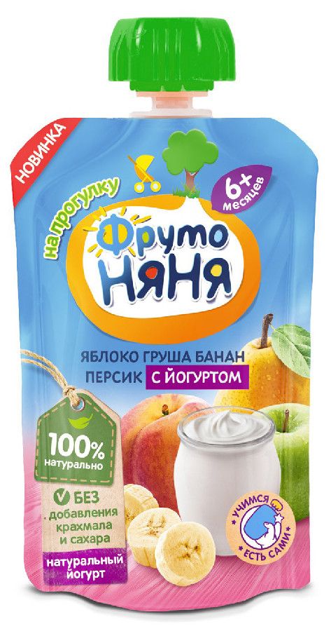 Пюре ФрутоНяня яблоко/груша/банан/персик/йогурт 90г  