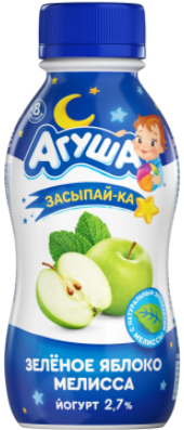 Йогурт питьевой Агуша Засыпайка 2,7% зеленое яблоко/мелисса 180г
