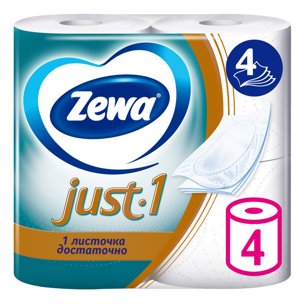 Туалетная бумага Zewa Just1, 4 слоя, 4 рулона