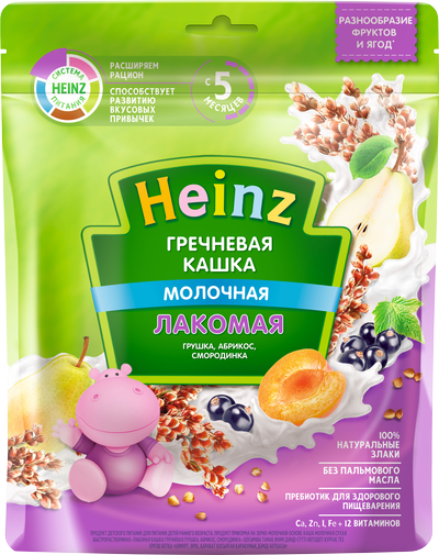 Каша Heinz молочная гречневая с грушей/абрикосом/черной смородиной 170г 