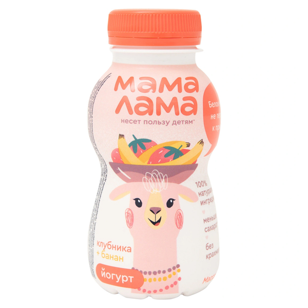 Йогурт питьевой Мама Лама 2,5% клубника/банан 200г 