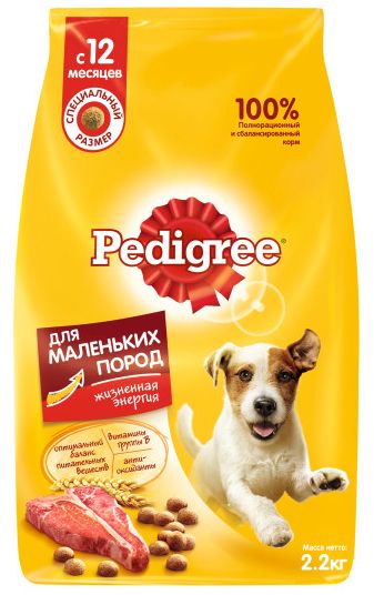 Корм Pedigree для взрослых собак маленьких пород говядина 2,2кг 