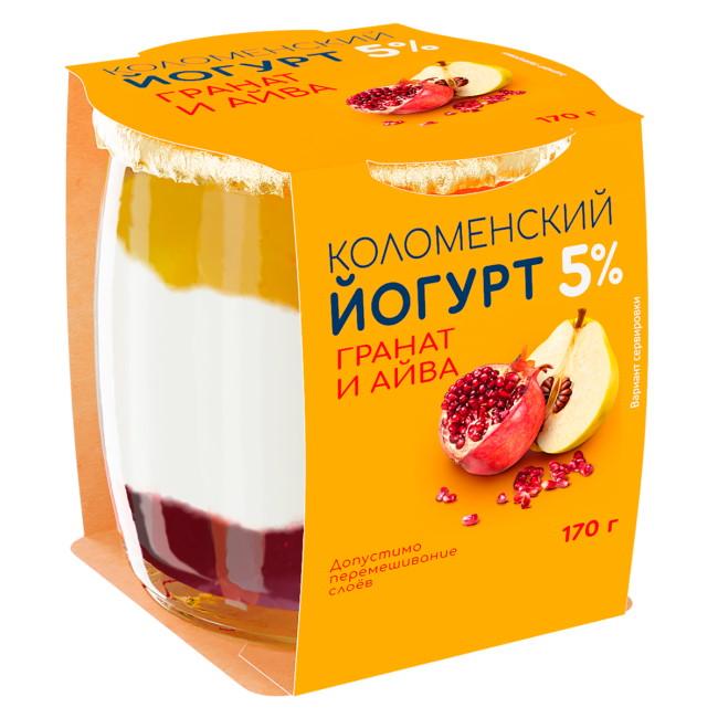 Йогурт 5% 170г гранат/айва стекло Коломенский