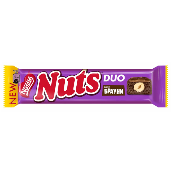 Шоколадный батончик Nuts Duo с фундуком брауни 60г