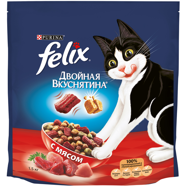 Корм для кошек Felix Двойная вкуснятина мясо 1,5кг