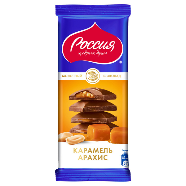 Шоколад молочный Россия Щедрая душа карамель/арахис 82г