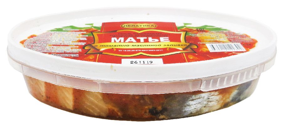 Сельдь Матье филе-кусочки в томатно-масляной заливке Делатика 200г   