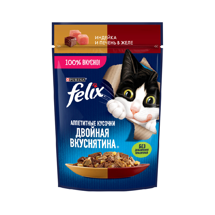 Корм для кошек Felix Двойная вкуснятина индейка/печень в желе 85г  