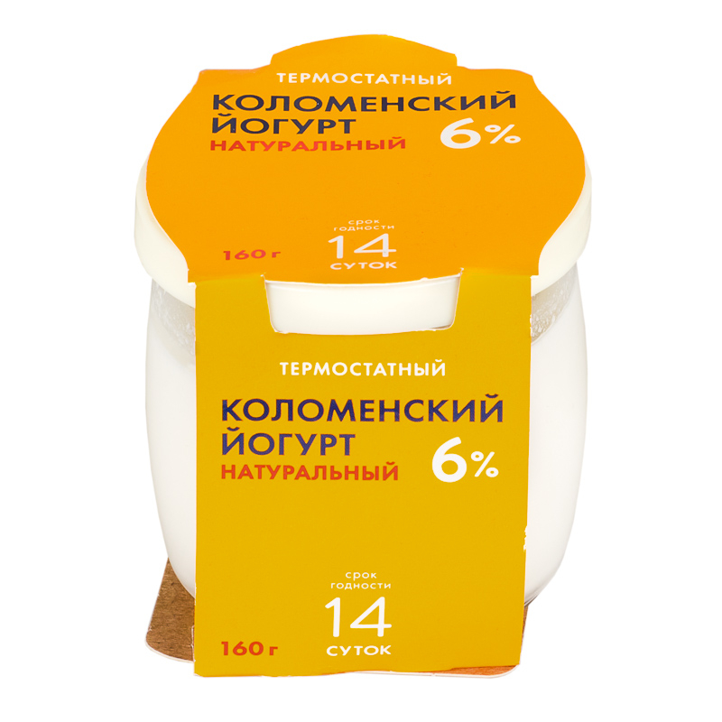 Йогурт 6% 160г натуральный стекло Коломенский