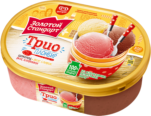 Мороженое Золотой стандарт клубника/шоколад/ваниль 475г