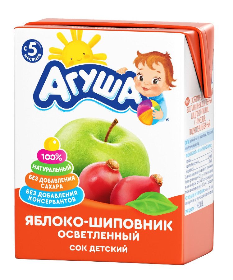 Сок Агуша осветленный яблоко/шиповник 200мл