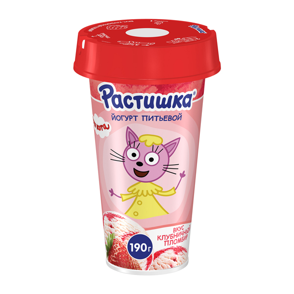 Йогурт питьевой Растишка 2,8% клубничный пломбир 190г