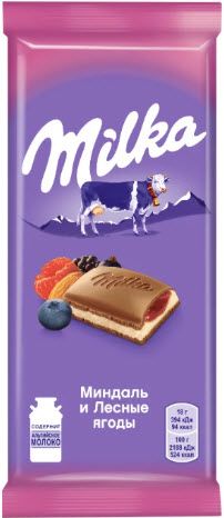 Шоколад молочный Milka миндаль/лесные ягоды 85г