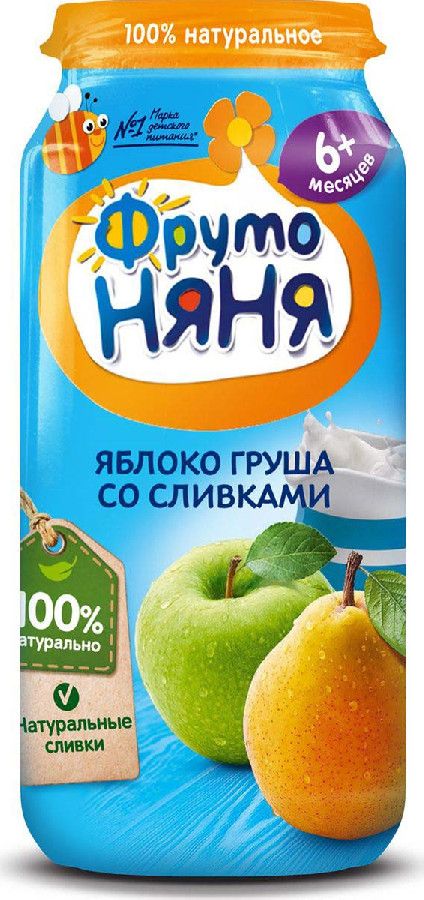 Пюре ФрутоНяня яблоко/груша/сливки 250г