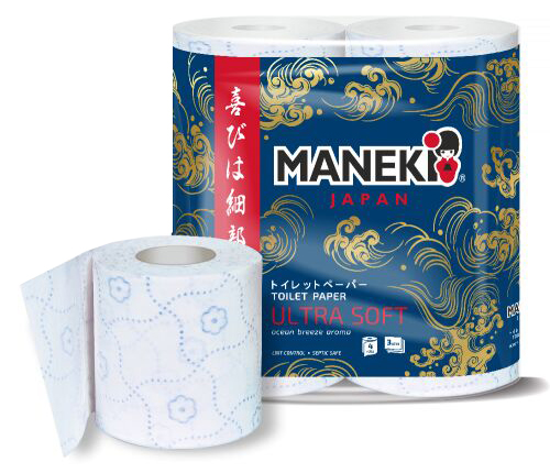 Бумага туалетная Maneki Ocean 3 слоя 4шт 