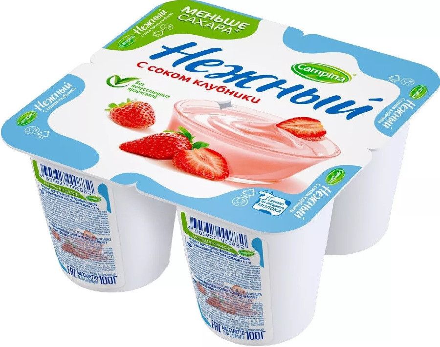 Йогуртный продукт Нежный 1,2% клубника 100г 