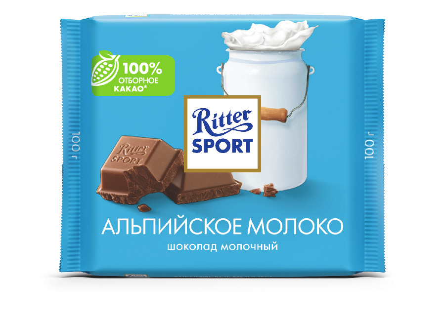 Шоколад Риттер Спорт молочный с альпийским молоком 100г