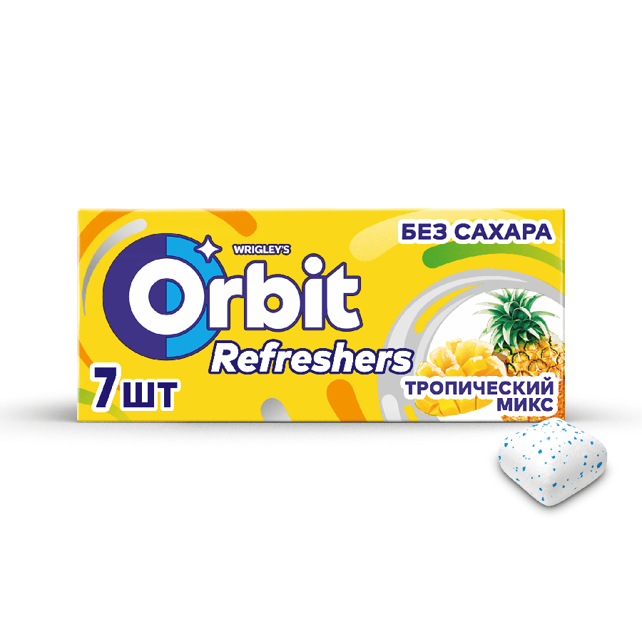 Orbit Refreshers освежающие кубики тропический вкус, жевательная резинка без сахара, 16г