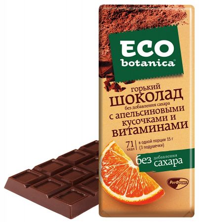 Шоколад горький Eco Botanica апельсин и витамины 90г 