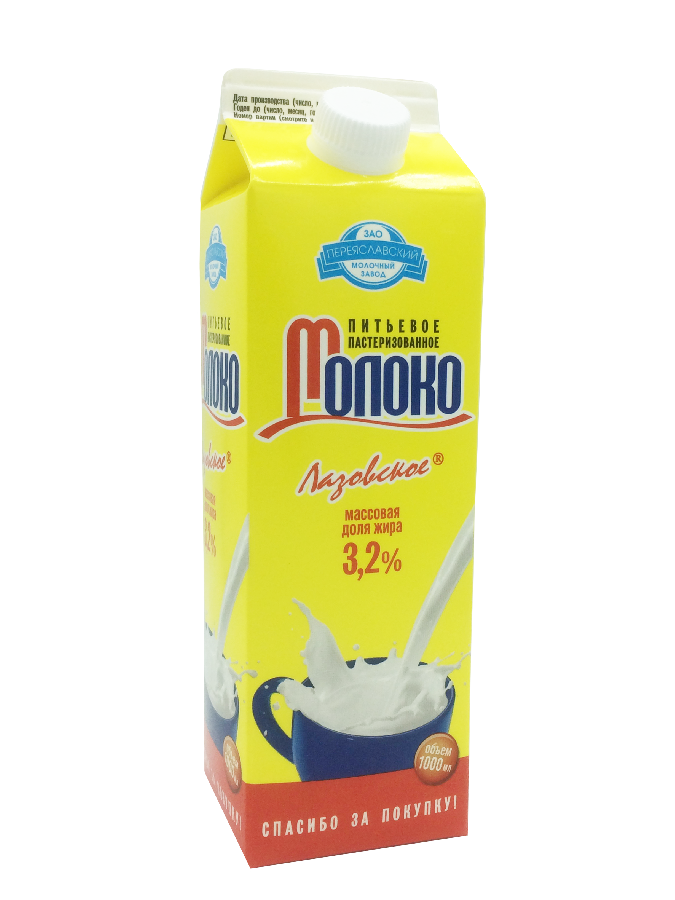 Молоко пастеризованное Лазовское 3,2% 1л Переяславка