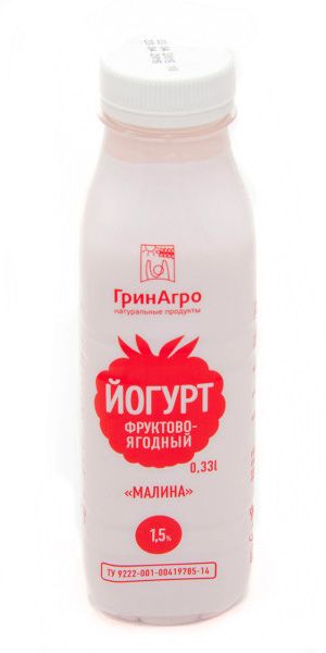 Йогурт питьевой малиновый 1,5% 0,33л ГринАгро
