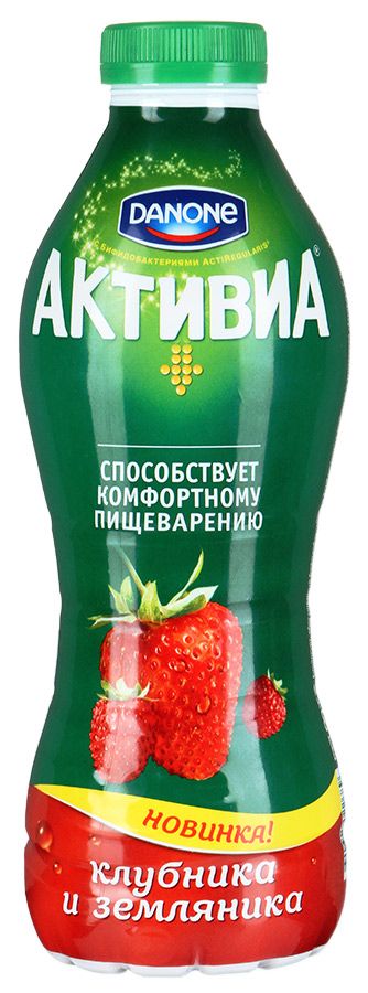 Биойогурт Активиа питьевой Клубника и земляника 2%, 870г.