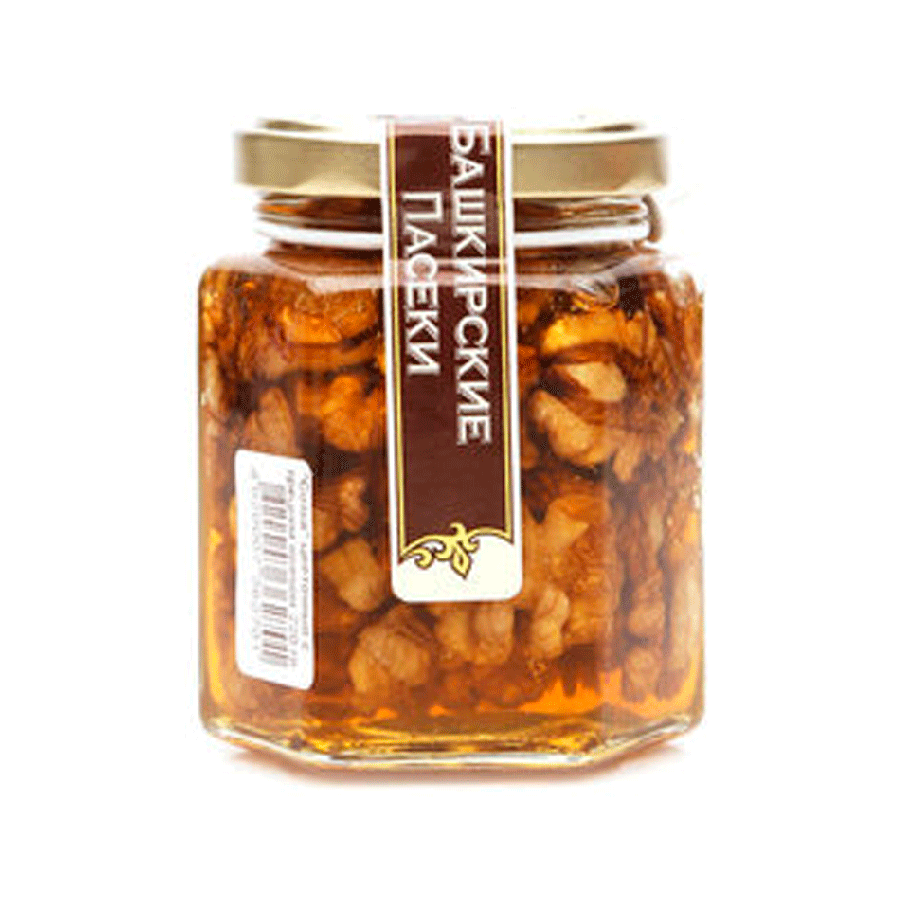 Мёд цветочный/грецкий орех Сотка 220г Башкирские пасеки
