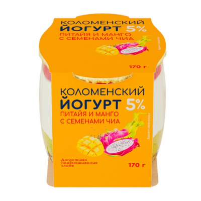 Йогурт 5% 170г питайя/манго/чиа стекло Коломенский