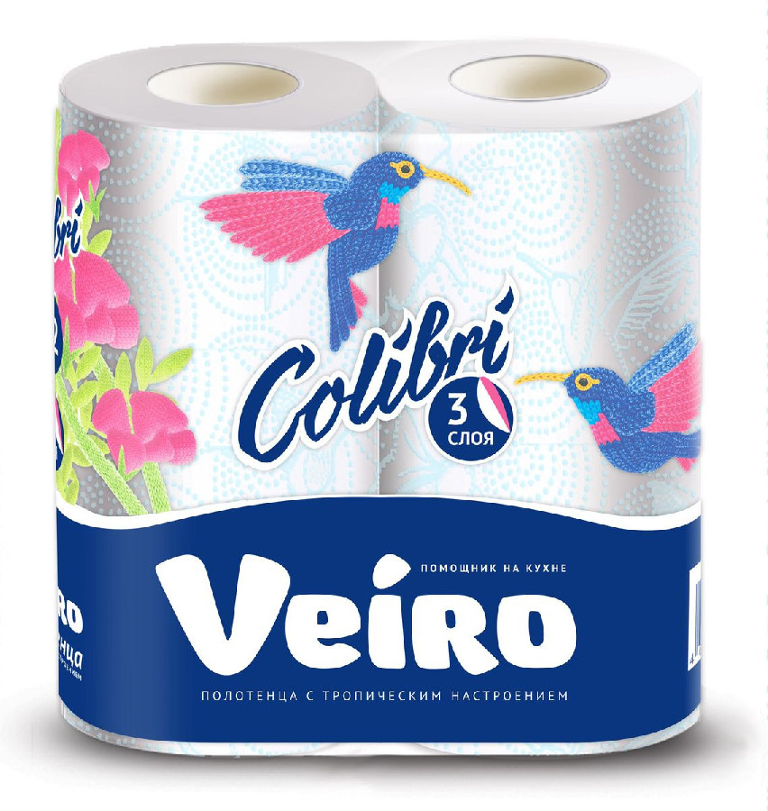 Полотенце бумажные Veiro Colibri 3-х слойная 2 рулона