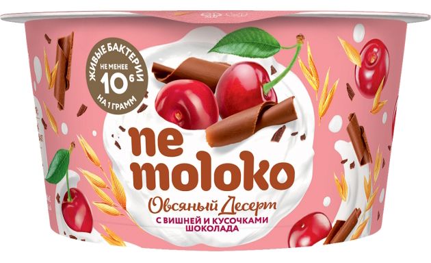 Десерт овсяный творожный Nemoloko вишня/кусочки шоколада 130г 
