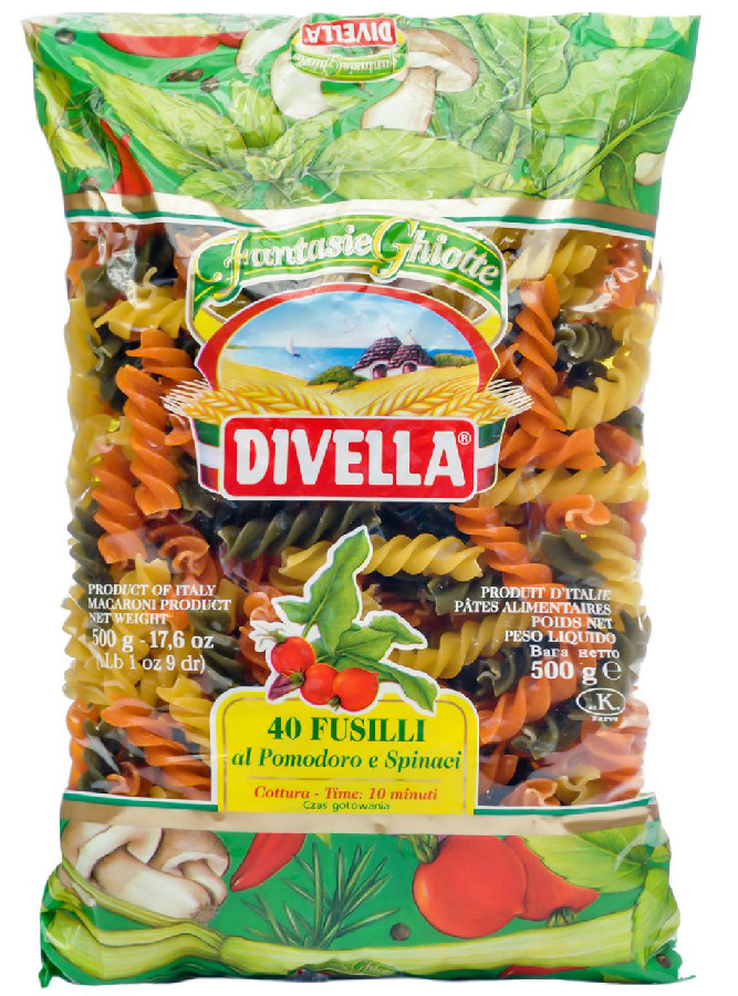 Макаронные изделия Фузилли Divella томаты и шпинат 500г