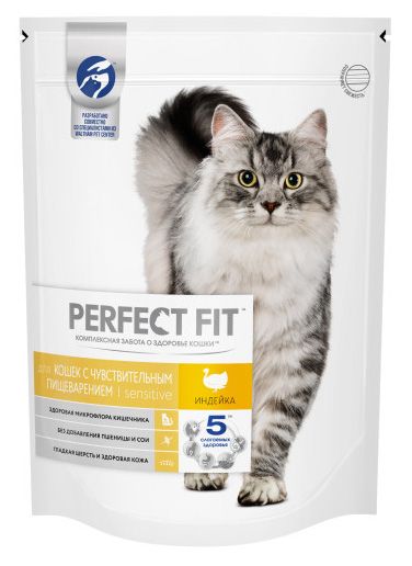 Корм для кошек PERFECT FIT Sensitive с чувствительным пищеварением индейка 650г
